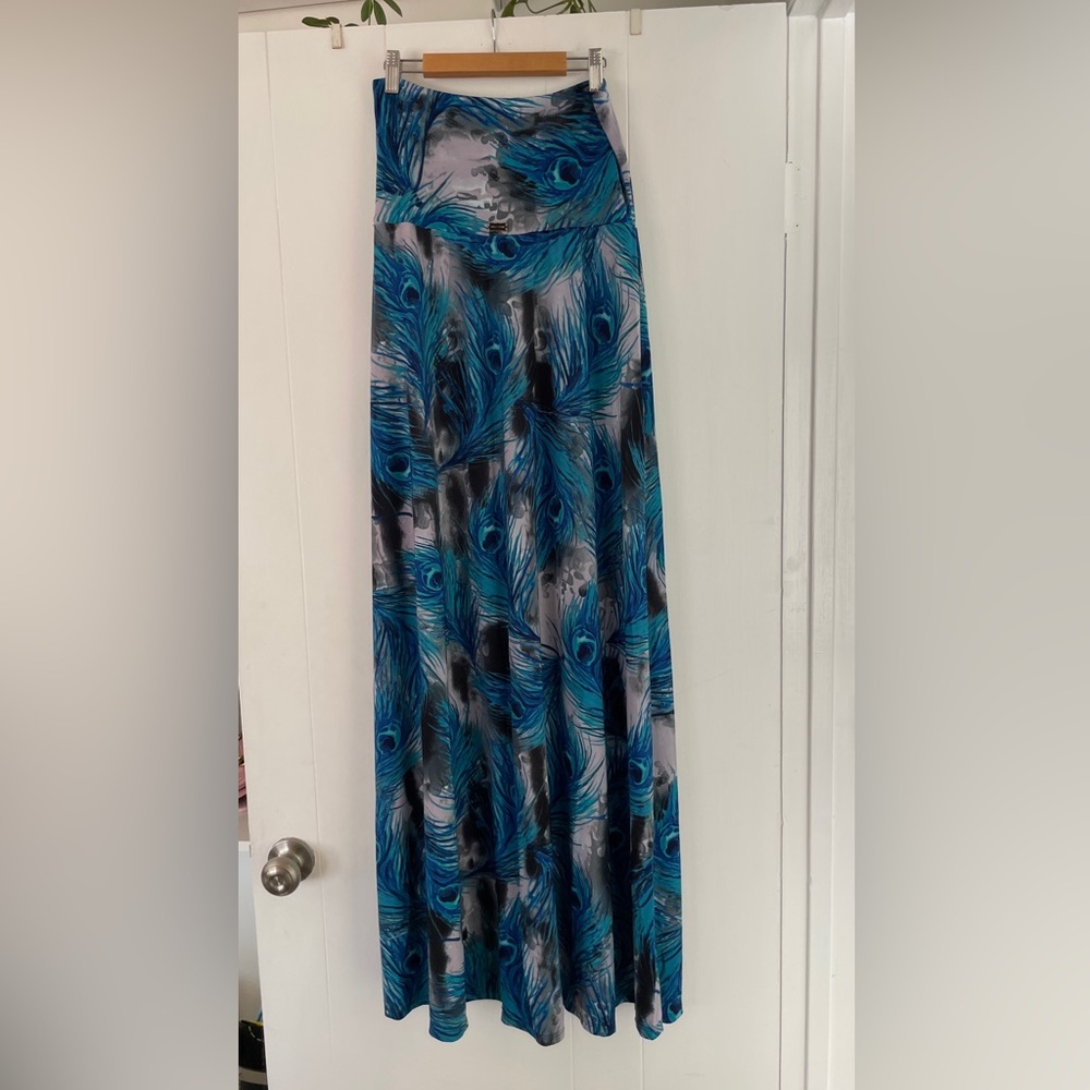 Nicolita Blue and Black Feather Maxi Dress